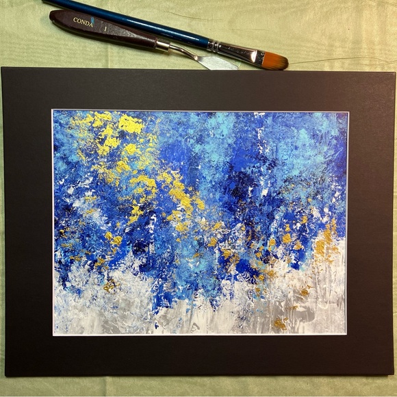 Abstract "Blooming in Blue" Floral Landscape Acrylic Wall Art Painting - Picture 10 of 13